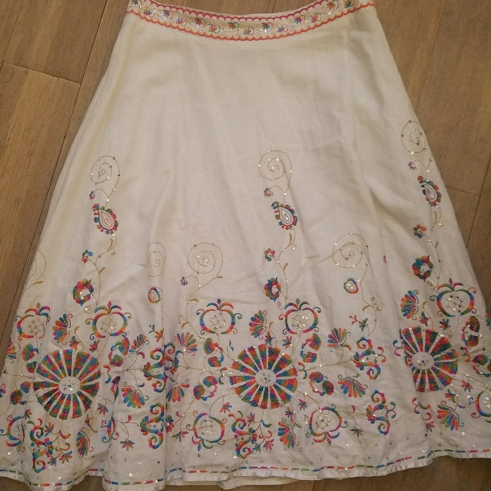 Floral embroidered calf length skirt